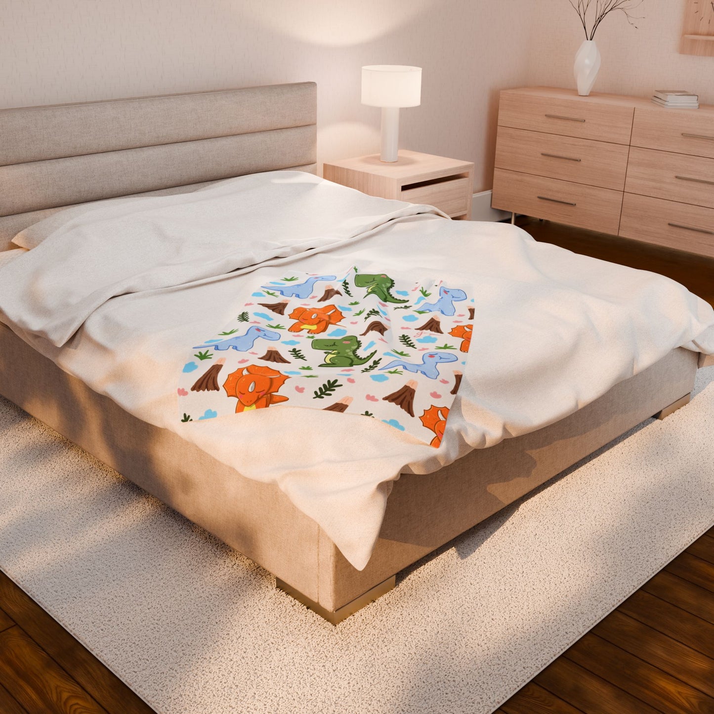 Velveteen Plush Blanket – Cute Cartoon Dinosaurs Baby Throw