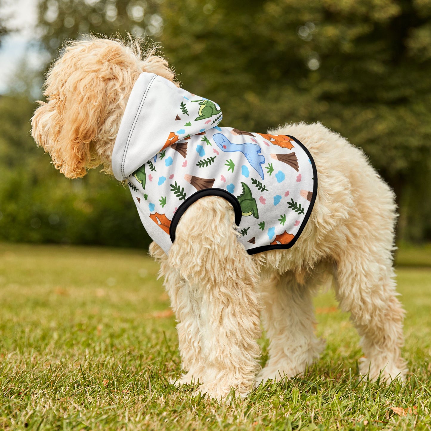 Dino Pals Pet Hoodie — Cute Cartoon Dinosaur Print Dog & Cat Hoodie