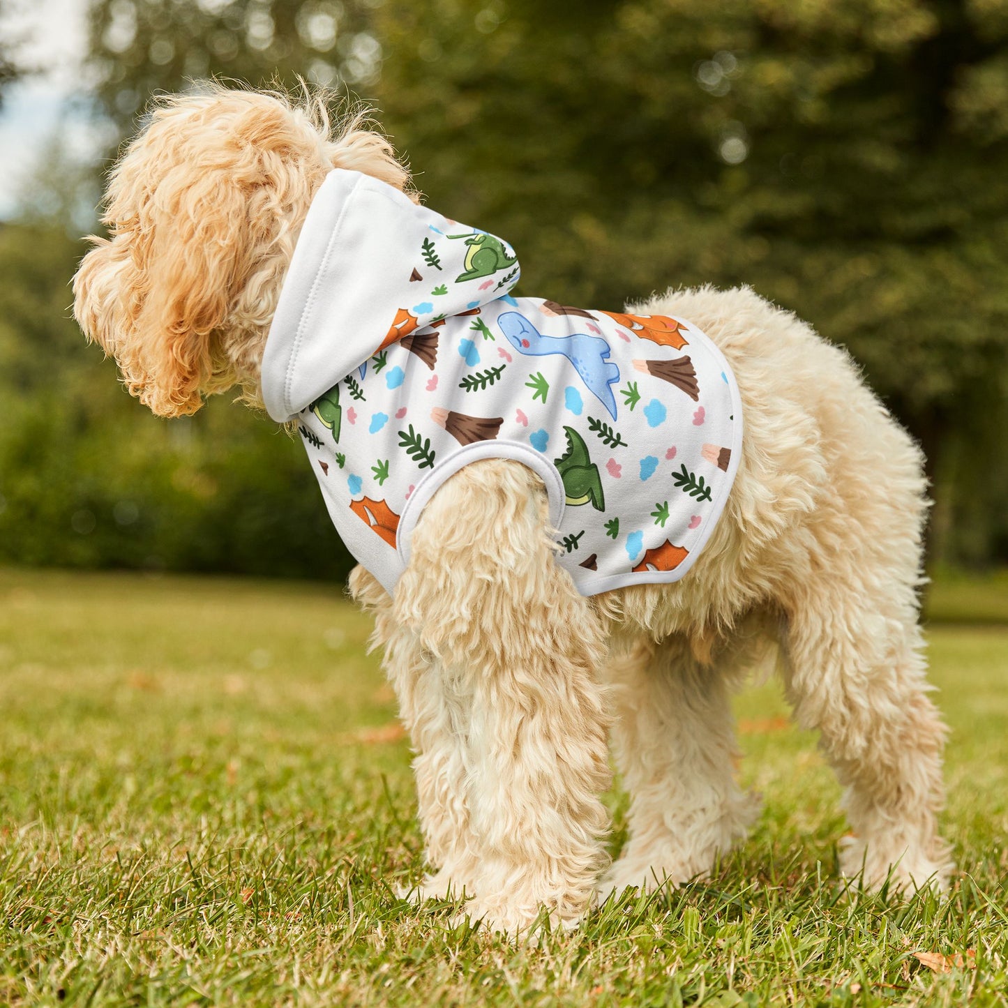 Dino Pals Pet Hoodie — Cute Cartoon Dinosaur Print Dog & Cat Hoodie