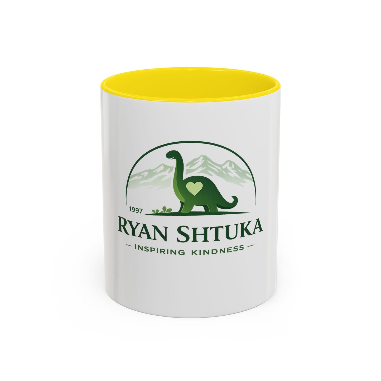 Ryan Shtuka Dinosaur Coffee Mug — "Inspiring Kindness" Accent Mug (11/15oz)