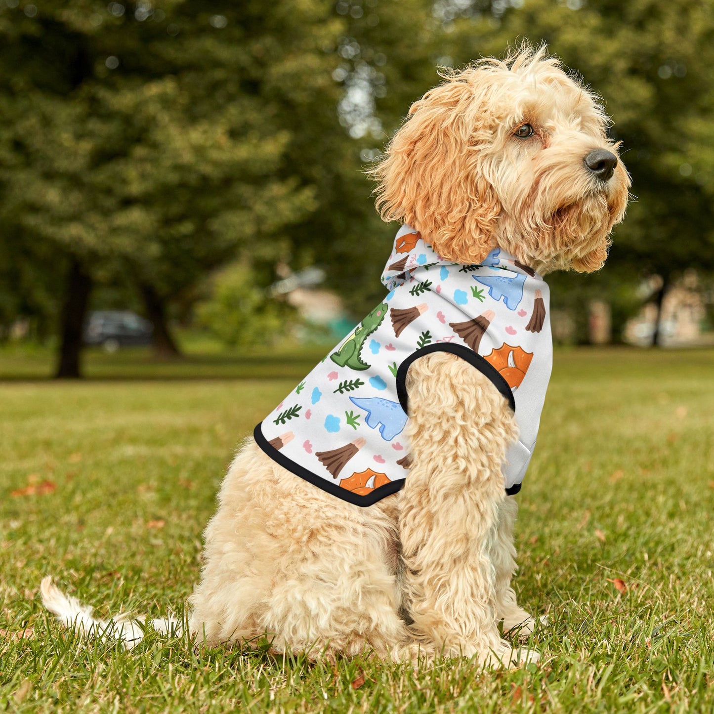 Dino Pals Pet Hoodie — Cute Cartoon Dinosaur Print Dog & Cat Hoodie