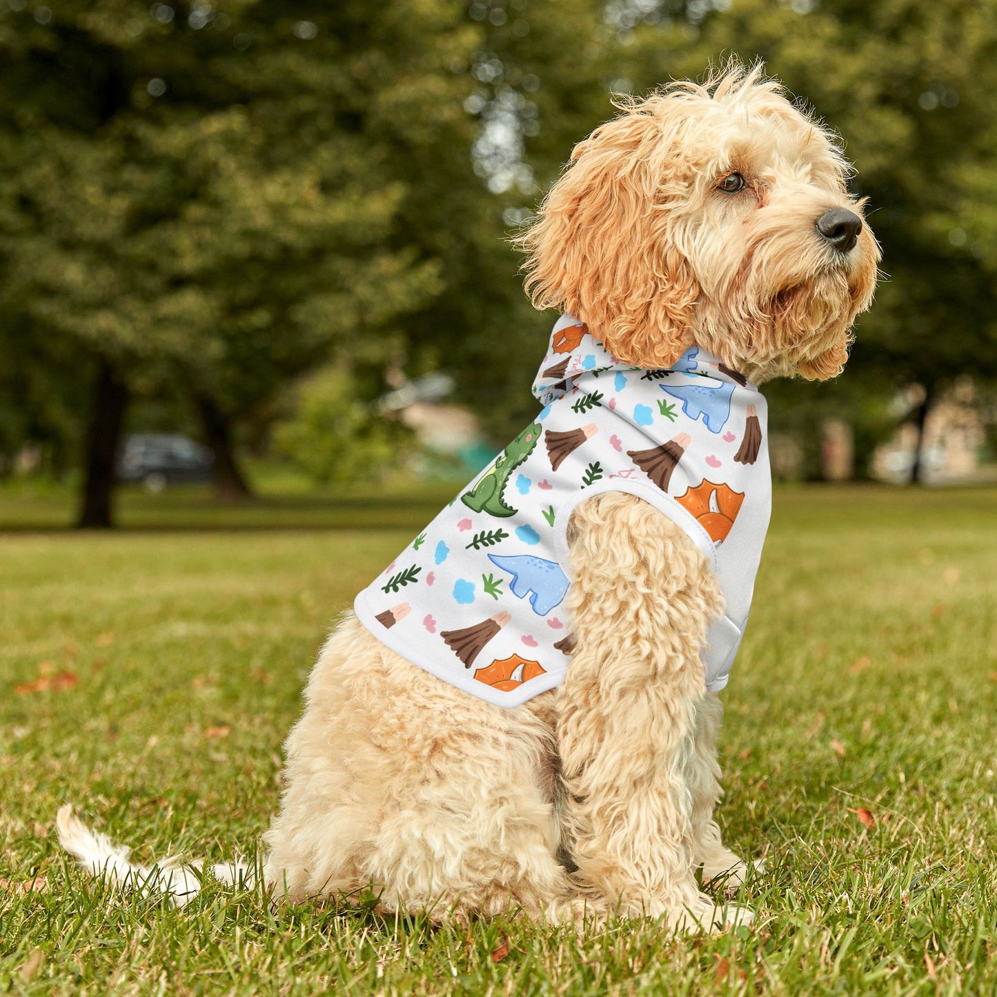 Dino Pals Pet Hoodie — Cute Cartoon Dinosaur Print Dog & Cat Hoodie