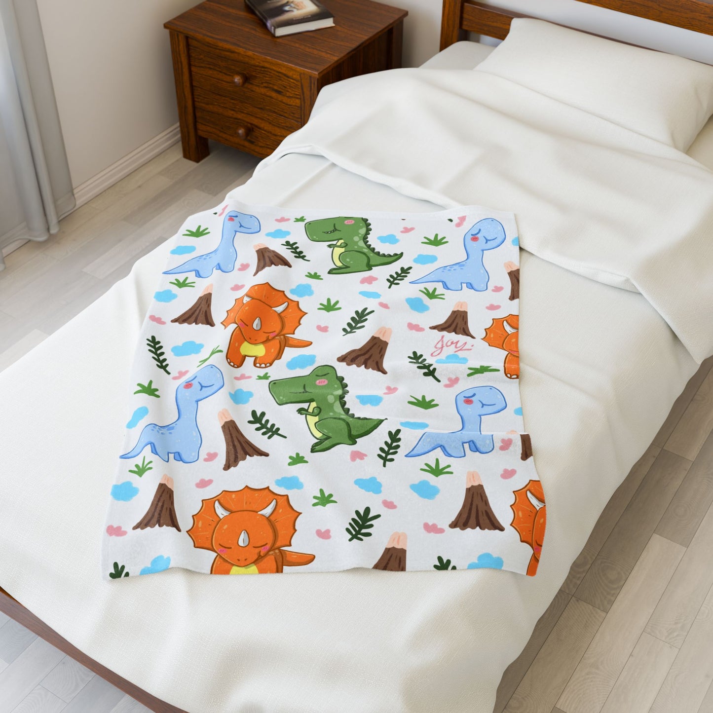 Velveteen Plush Blanket – Cute Cartoon Dinosaurs Baby Throw