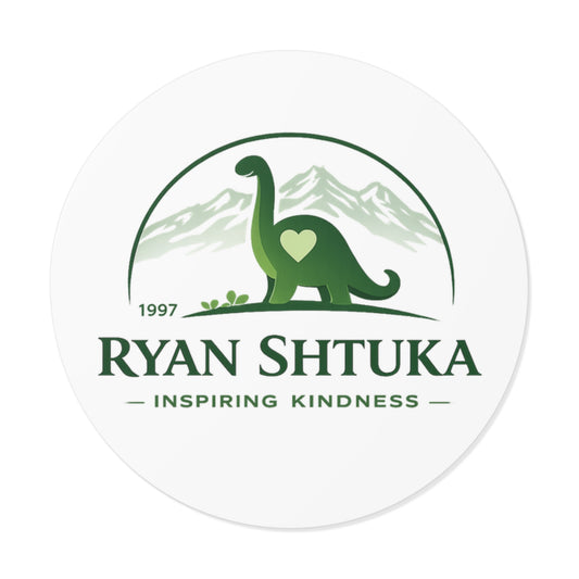 Round Vinyl Sticker — Ryan Shtuka 'Inspiring Kindness' Dinosaur Logo