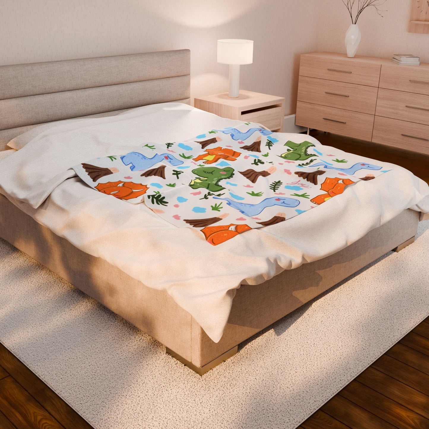 Velveteen Plush Blanket – Cute Cartoon Dinosaurs Baby Throw