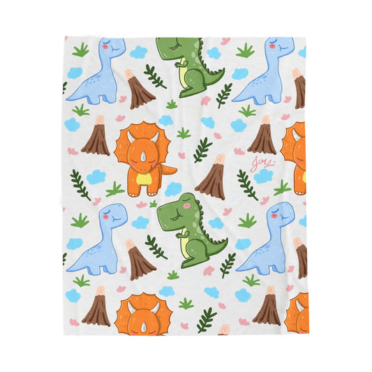 Velveteen Plush Blanket – Cute Cartoon Dinosaurs Baby Throw