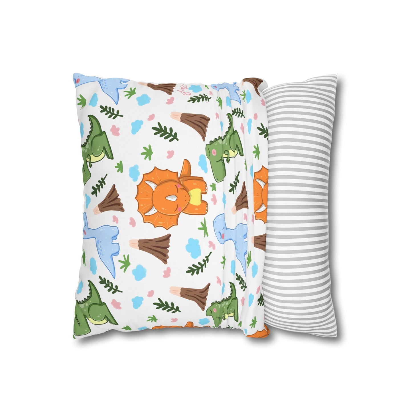 Dinosaur Kids Throw Pillow Cover — Cute Cartoon Dino Pattern Square Pillowcase for Nursery & Toddler Room