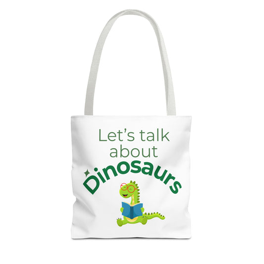 Let’s Talk About Dinosaurs Tote Bag — Cute Kids Reading Dino Book Shopper