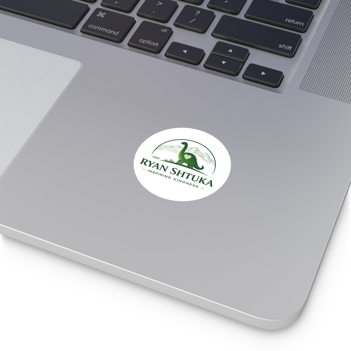 Round Vinyl Sticker — Ryan Shtuka 'Inspiring Kindness' Dinosaur Logo