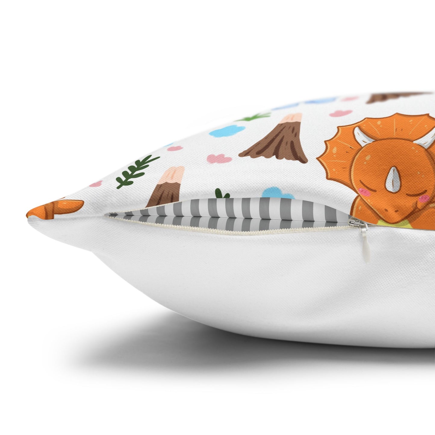 Dinosaur Kids Throw Pillow Cover — Cute Cartoon Dino Pattern Square Pillowcase for Nursery & Toddler Room