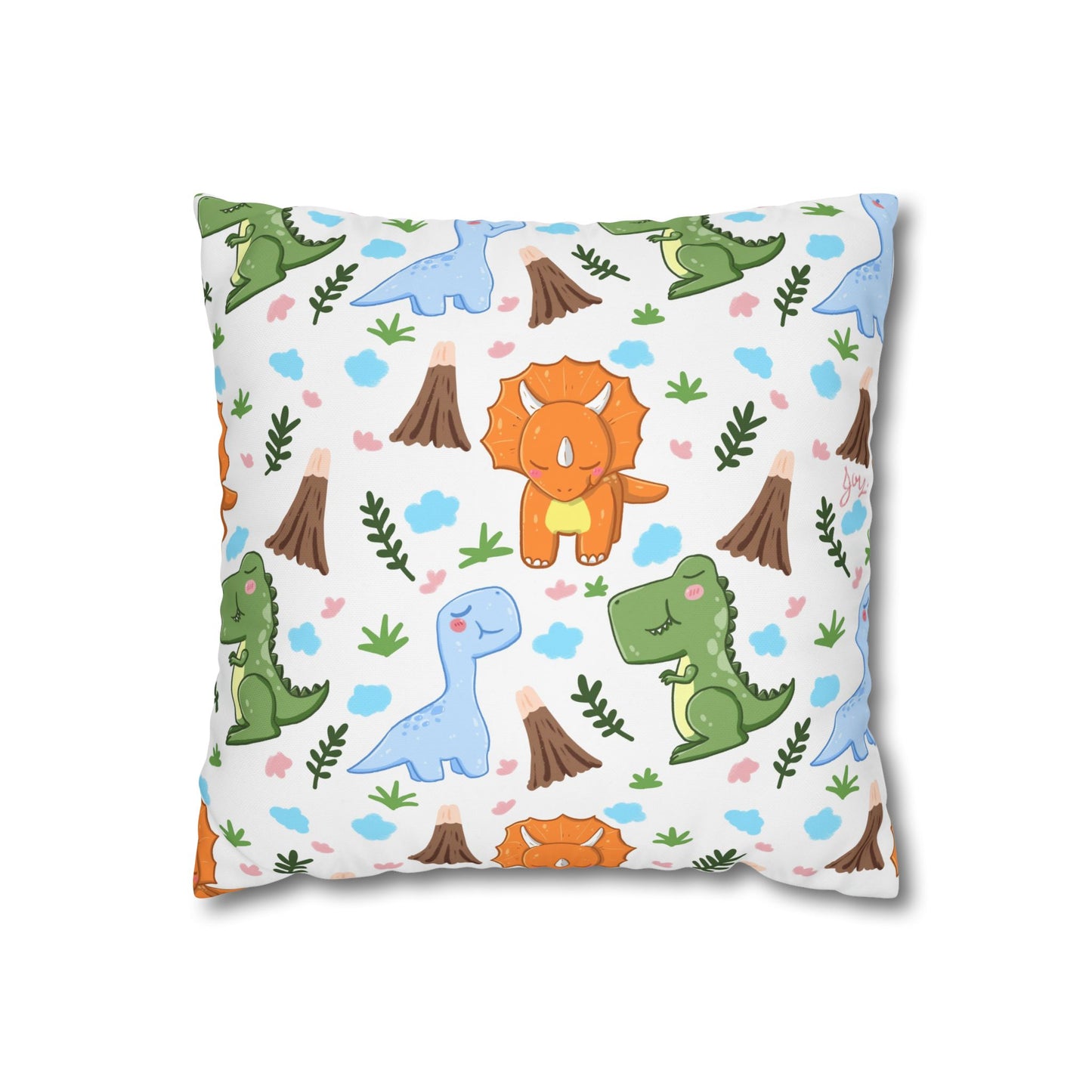 Dinosaur Kids Throw Pillow Cover — Cute Cartoon Dino Pattern Square Pillowcase for Nursery & Toddler Room