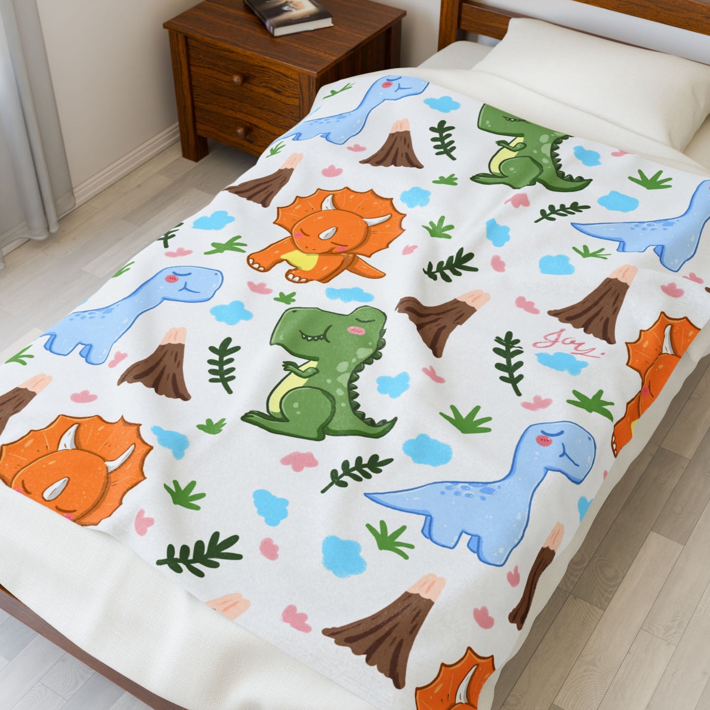 Velveteen Plush Blanket – Cute Cartoon Dinosaurs Baby Throw