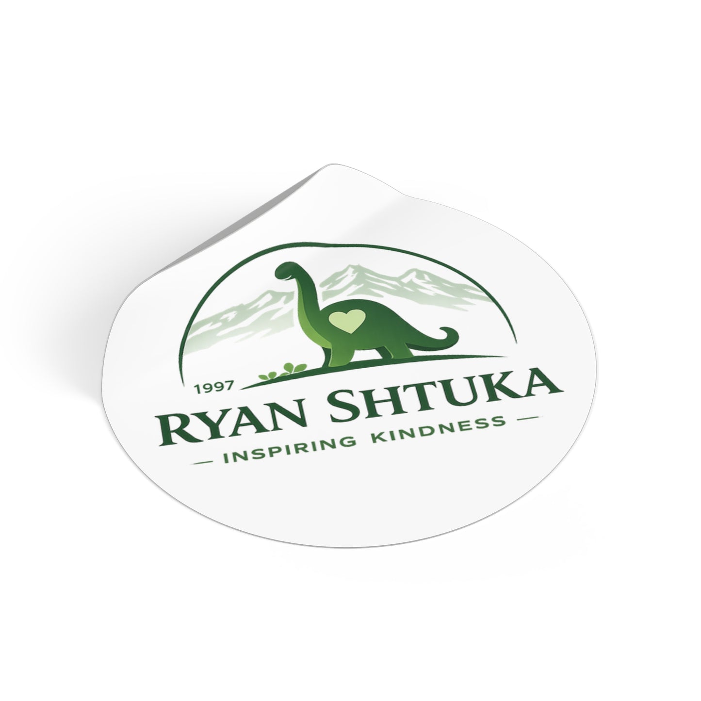 Round Vinyl Sticker — Ryan Shtuka 'Inspiring Kindness' Dinosaur Logo